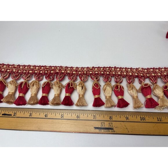 Decorative Red & Gold Tassel Trim Ribbon 1 yard + 20" Festive Accents Vtg - Picture 4 of 13